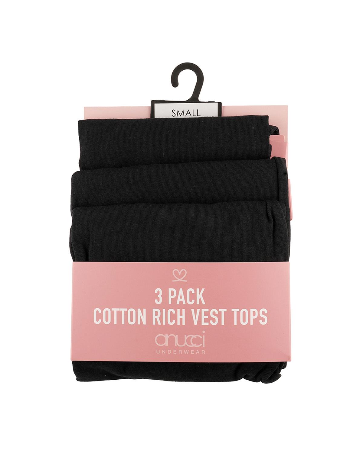 Anucci Womens 3 Pack Cotton Rich Vest Tops