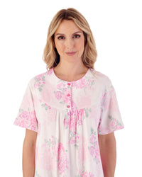 Slenderella Womens 42" Large Floral Short Sleeve Cotton Nightie