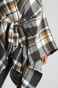 South Beach Womens Check Belted Waist Poncho