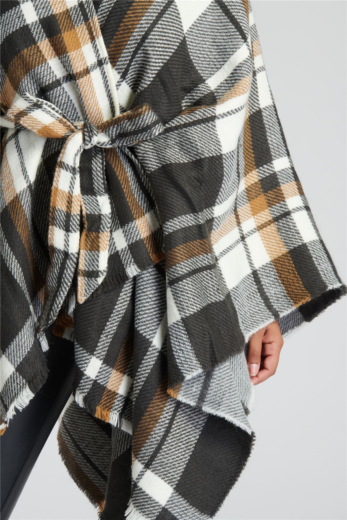 South Beach Womens Check Belted Waist Poncho