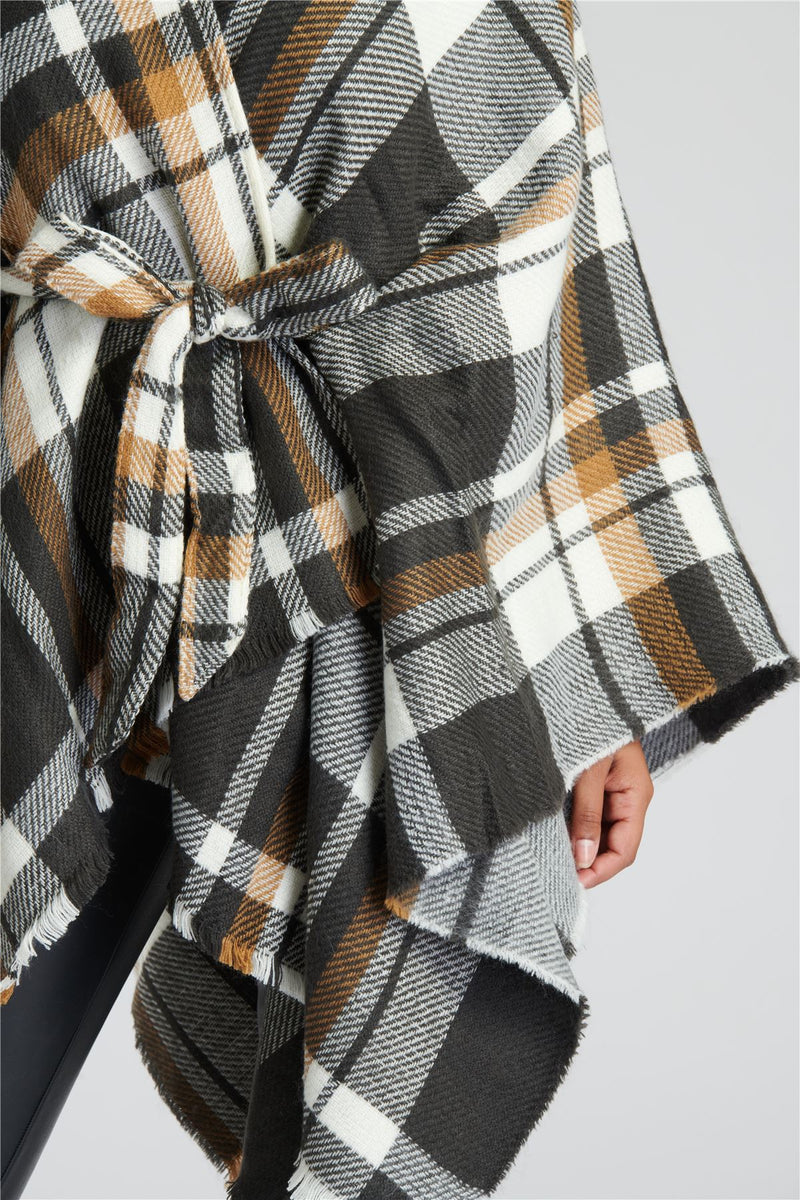 South Beach Womens Check Belted Waist Poncho
