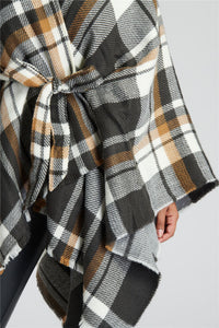 South Beach Womens Check Belted Waist Poncho