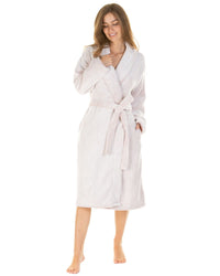 Ladies Super Soft Fleece Longpile Shawl Collar Wrap Dressing Gown Robe