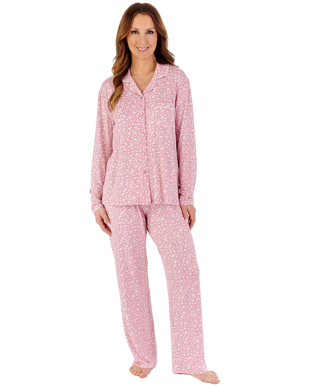 Slenderella Womens Gaspe Supersoft Floral Long Sleeve Pyjamas