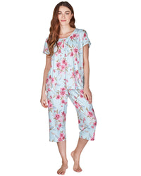 La Marquise 'Pink Rose' Short Sleeve Cropped Pyjamas
