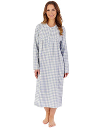 Slenderella Womens Brushed Woven Gingham 45" Long Sleeve Nightdress