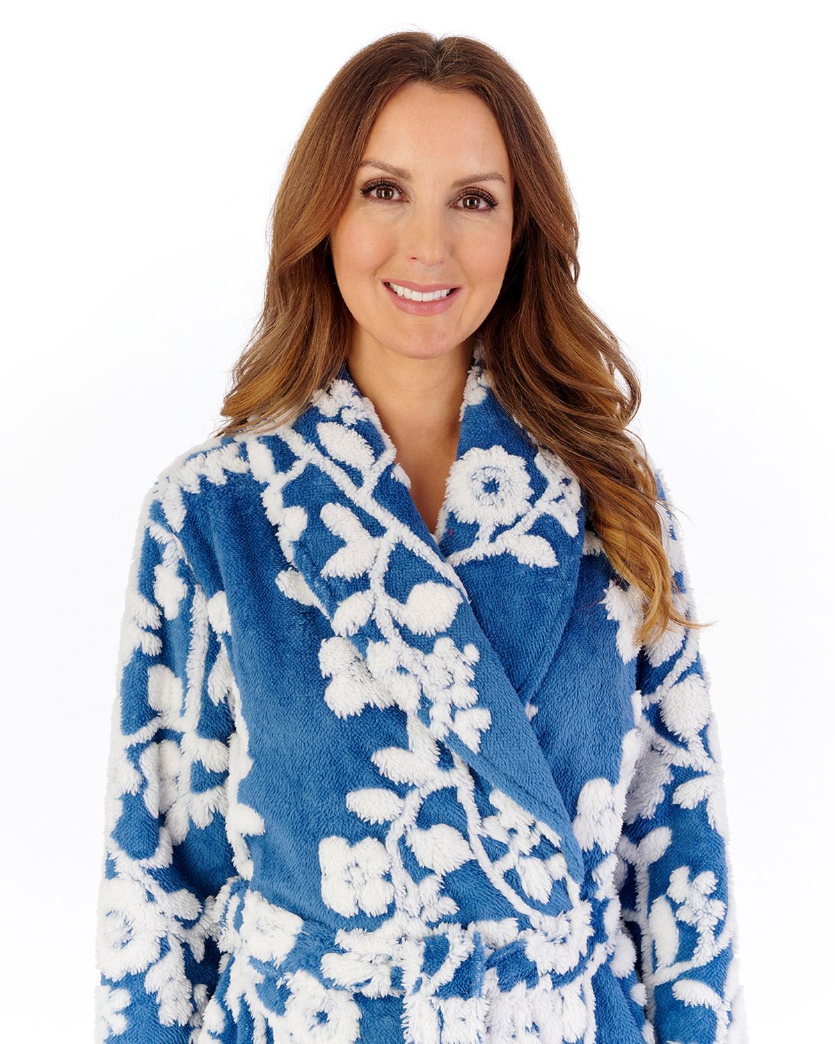 Slenderella Womens Floral Jaquard Fleece 46" Shawl Collar Wrap