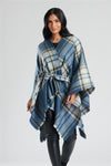 South Beach Womens Check Belted Waist Poncho