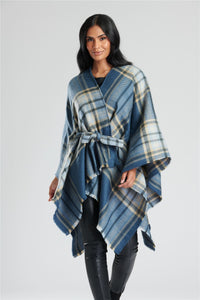 South Beach Womens Check Belted Waist Poncho