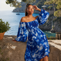 Pistachio Womens Bardot Blue Tie Dye Dress