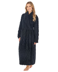 Slenderella Womens Textured Fleece Wrap Dressing Gown
