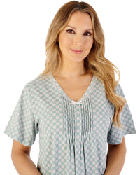 Slenderella Womens Geo Print 45" Jersey Short Sleeve Cotton Nightdress