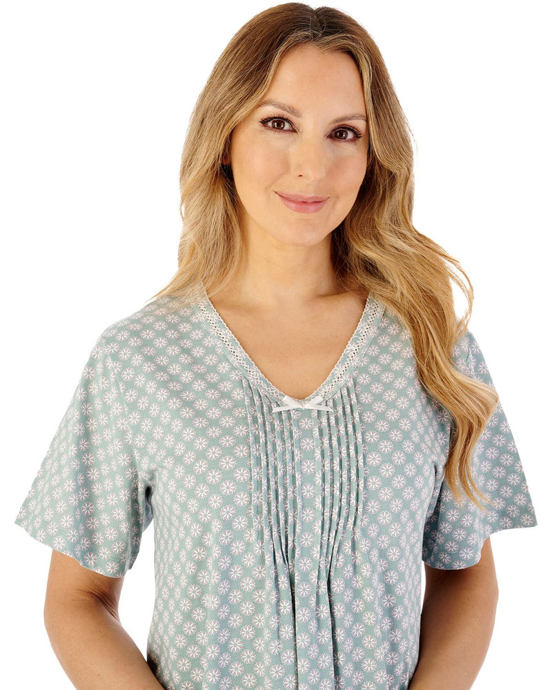 Slenderella Womens Geo Print 45" Jersey Short Sleeve Cotton Nightdress