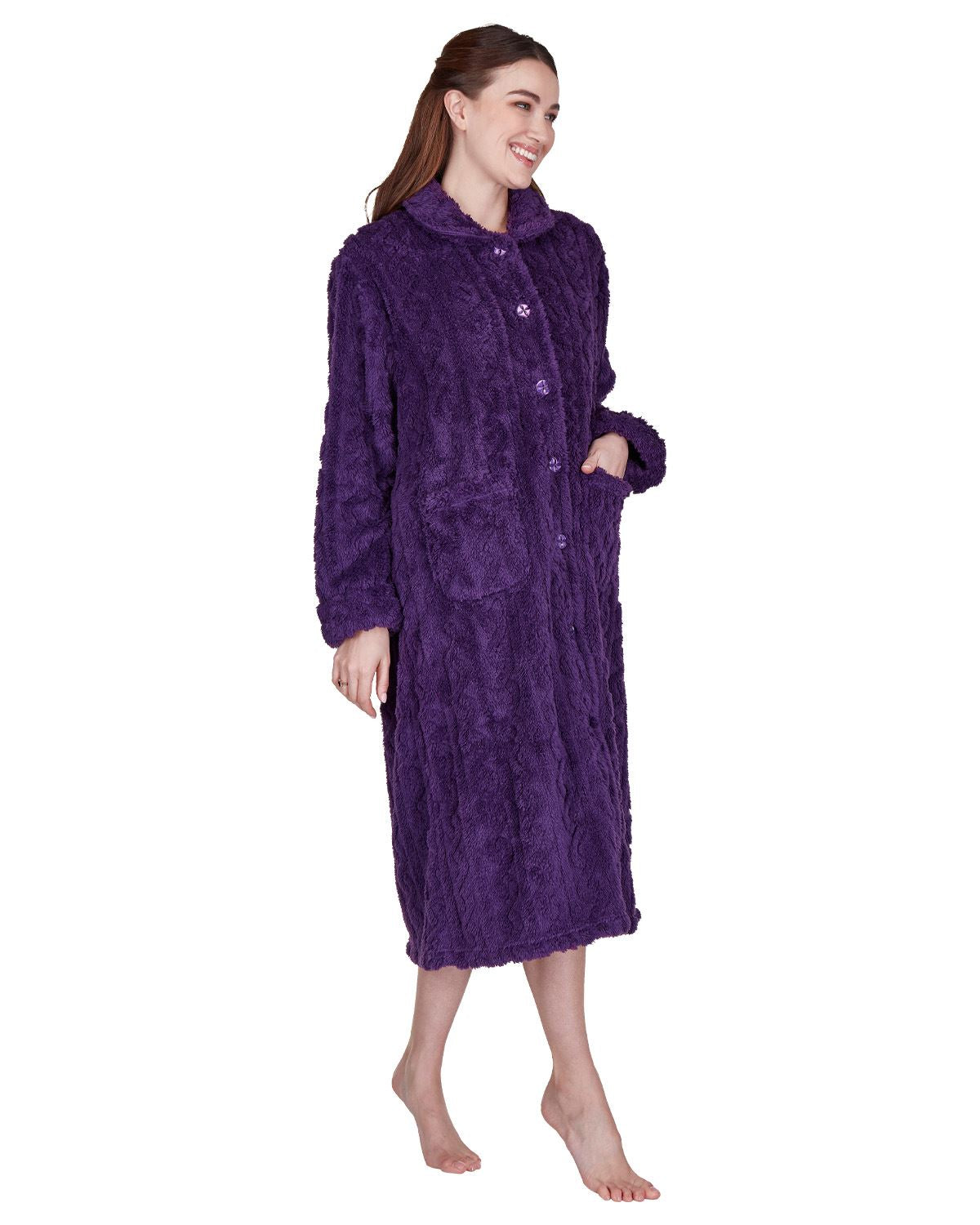 La Marquise Womens Diamond Jacquard Button Fleece Robe
