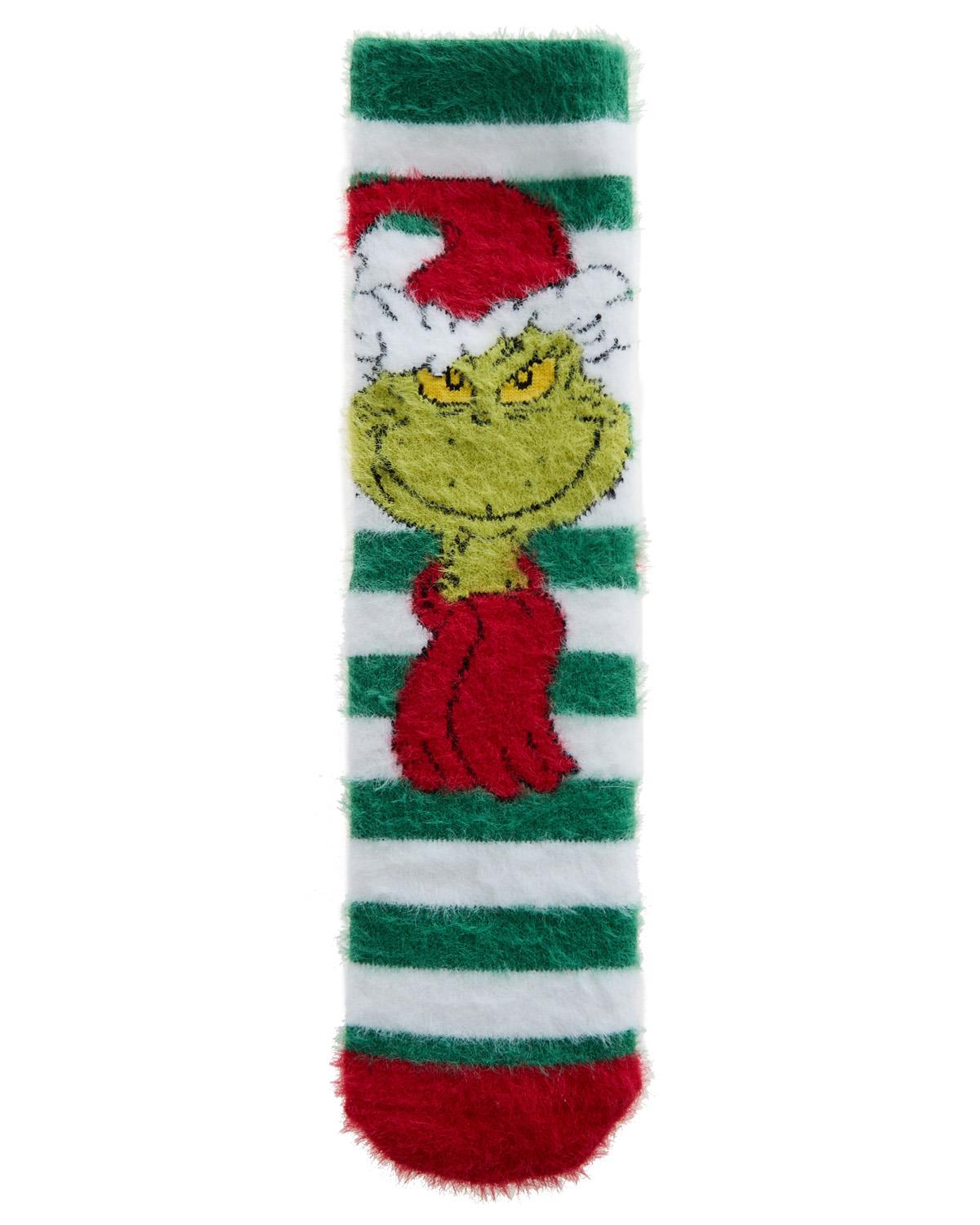2 Pairs Womens Grinch Stripey Feather Cosy Socks 4-8
