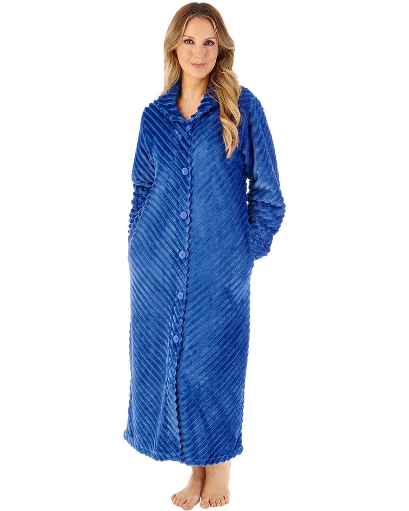 Slenderella Womens Supersoft Rib Fleece 50" Button Through Housecoat