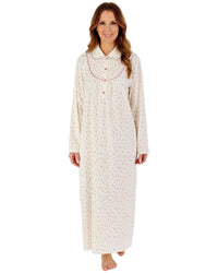 Slenderella Womens Leaf Print Flannel Cotton 51" Long Sleeve Nightdress
