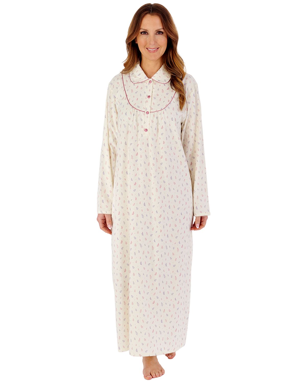 Slenderella Womens Leaf Print Flannel Cotton 51" Long Sleeve Nightdress