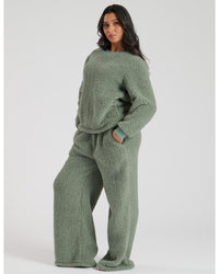 Loungeable Womens Borg Jumper & Wide Leg Lounge Set