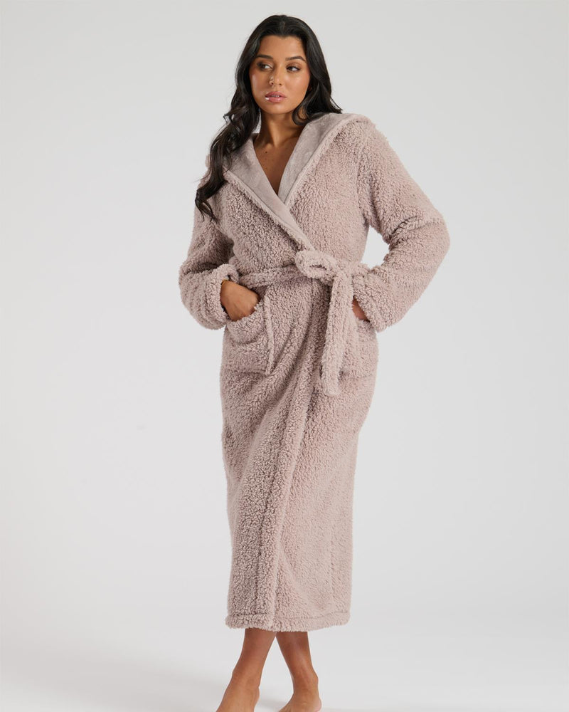 Loungeable Womens Mink Borg Maxi Dressing Gown Slumber Hut Loungeable Womens Mink Borg Maxi Dressing Gown Slumber Hut