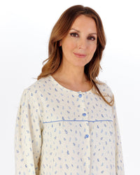 Slenderella Womens Leaf Print Flannel Cotton 43" Long Sleeve Nightdress