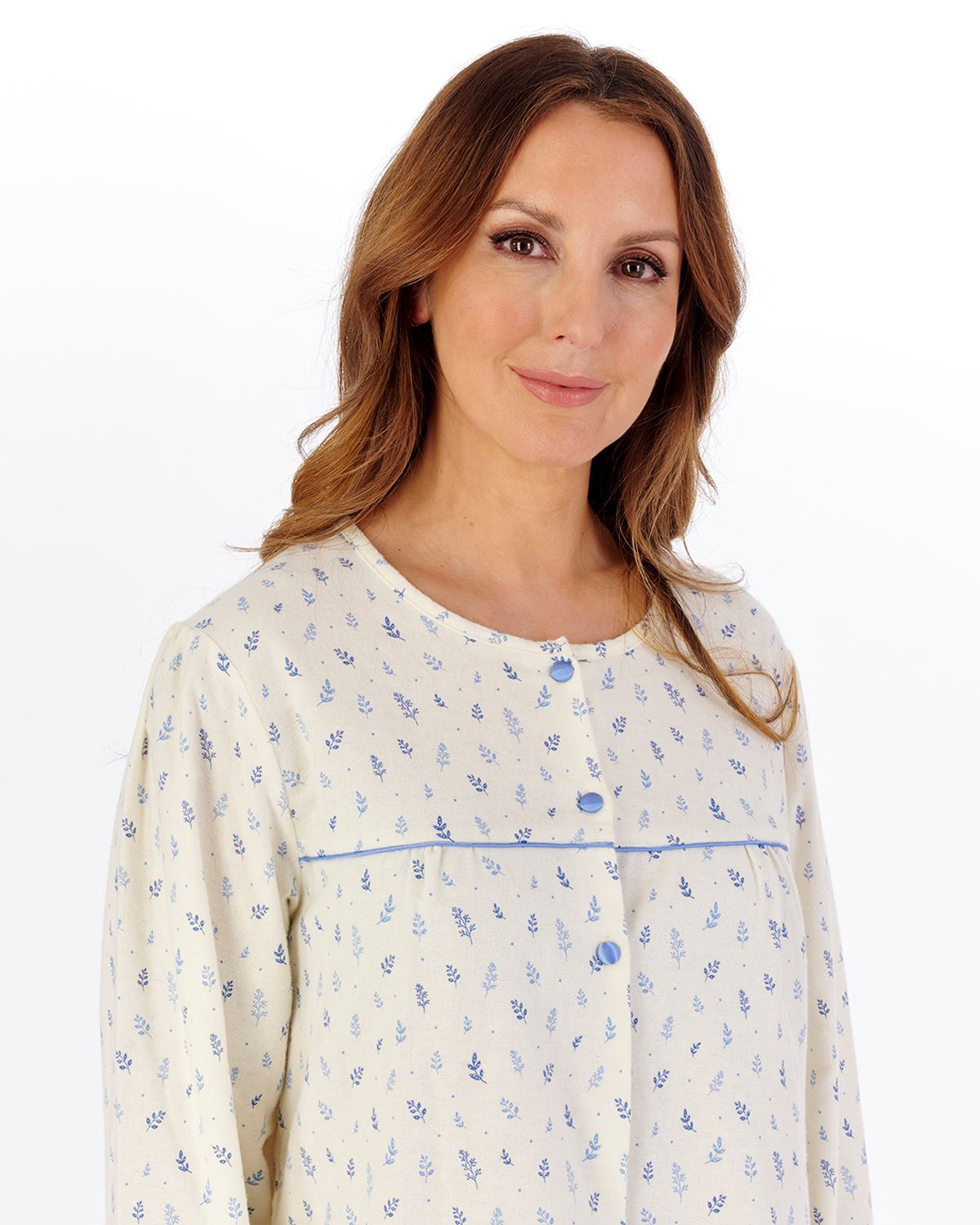 Slenderella Womens Leaf Print Flannel Cotton 43" Long Sleeve Nightdress