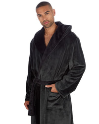Huggable Mens Contrast Flannel Fleece Hooded Robe