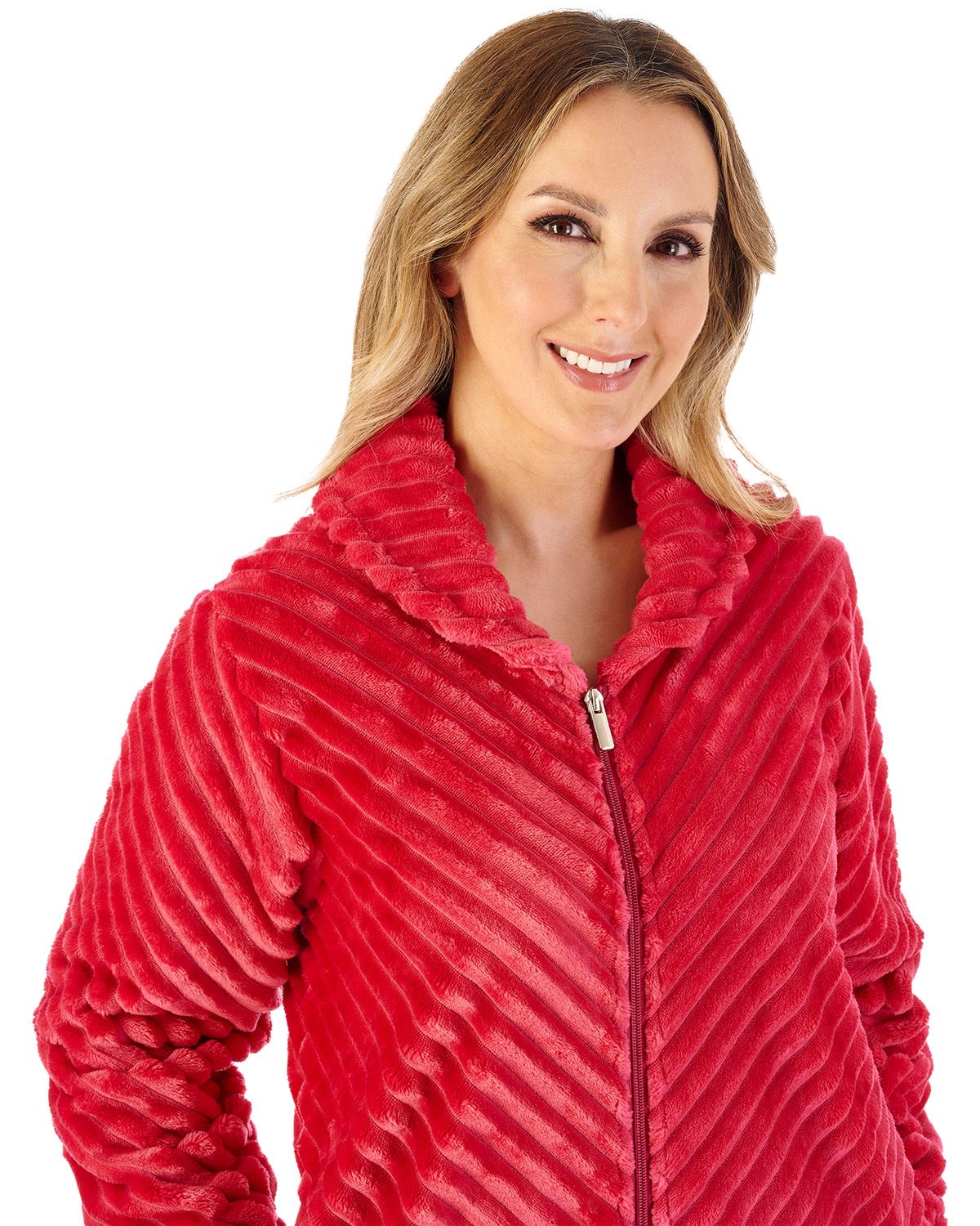 Slenderella Women Supersoft Rib Fleece 50" Zipped Housecoat