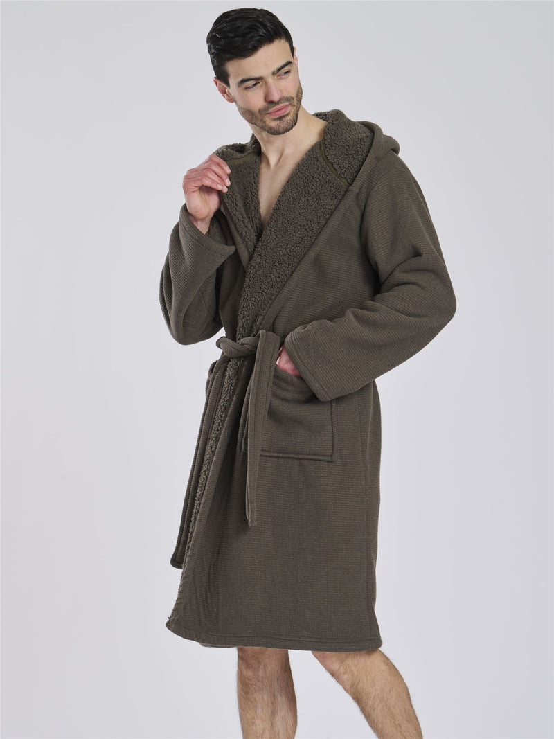 Loungeable Mens Fleece Lined Waffle Dressing Gown