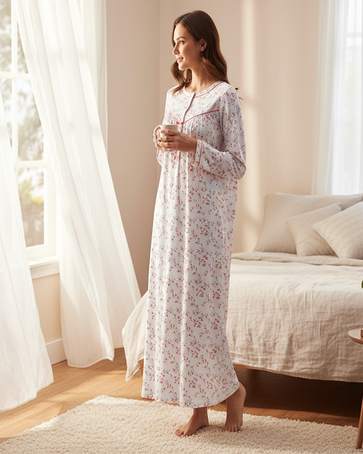 La Marquise Womens 'Moonlit Tulip' 50" Long Sleeve Jersey Nightie