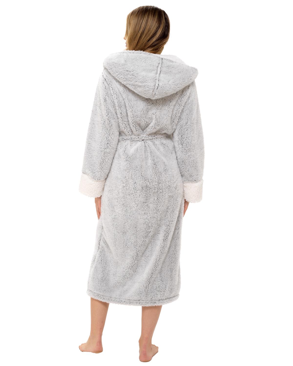 Womens Textured Fleece Sherpa Trim Dressing Gown