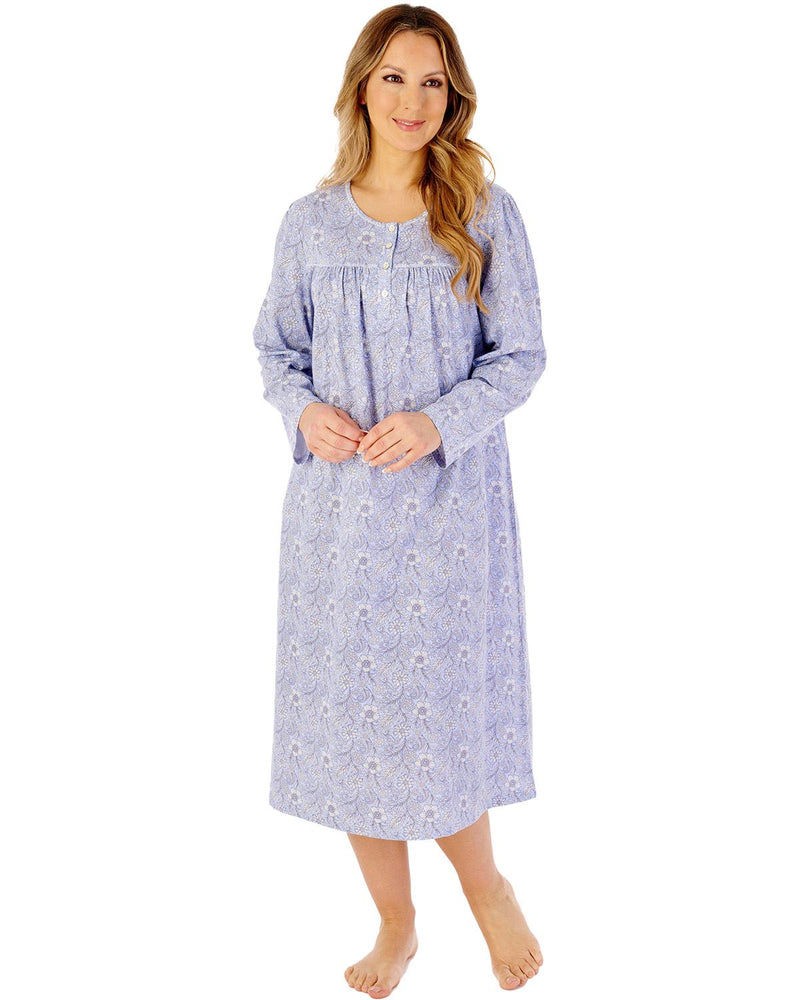 Slenderella Womens Indi Print 45" Long Sleeve Jersey Nightdress