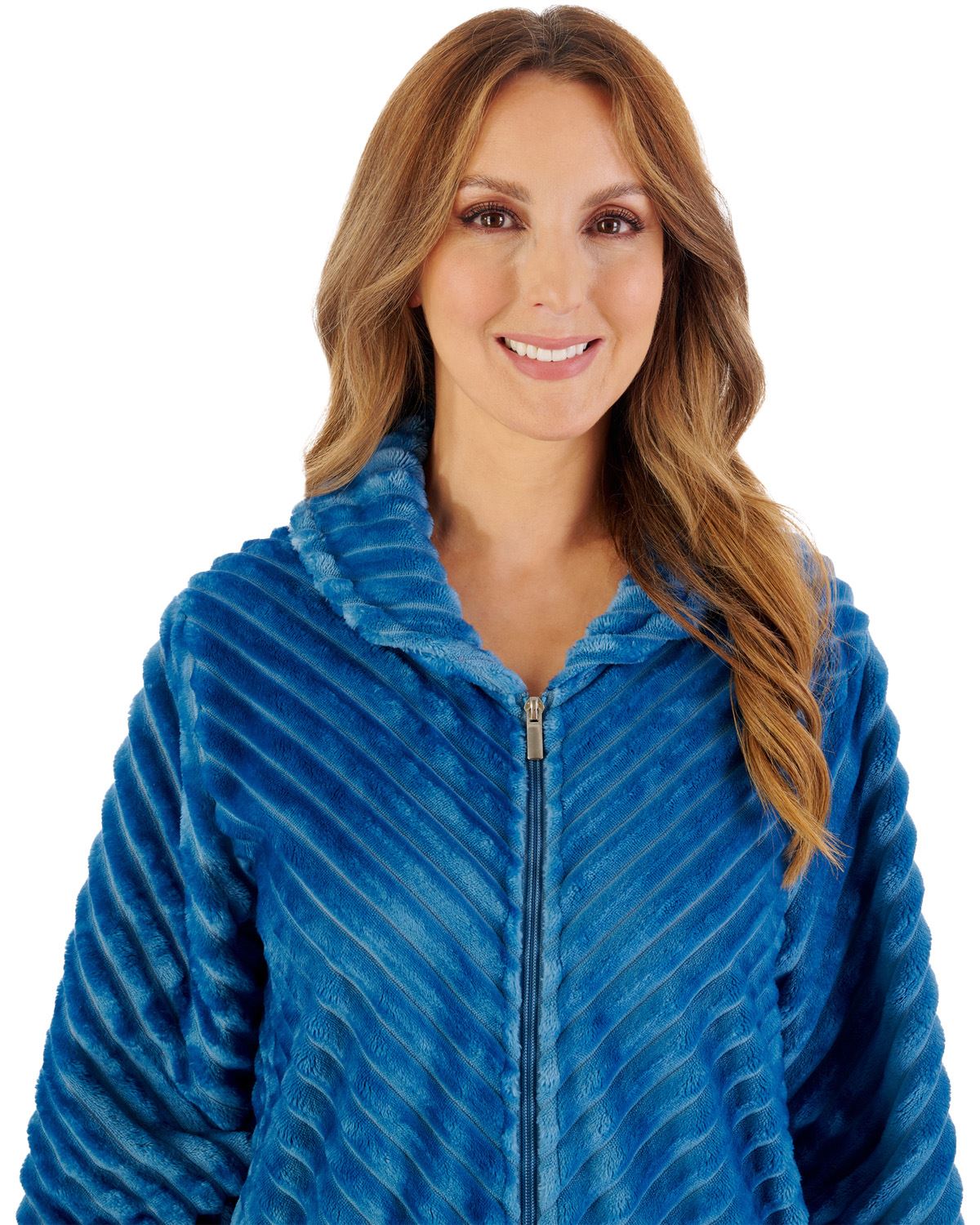 Slenderella Women Supersoft Rib Fleece 50" Zipped Housecoat