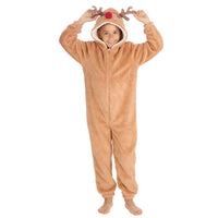 Kids Brown Sherpa Reindeer Onesie