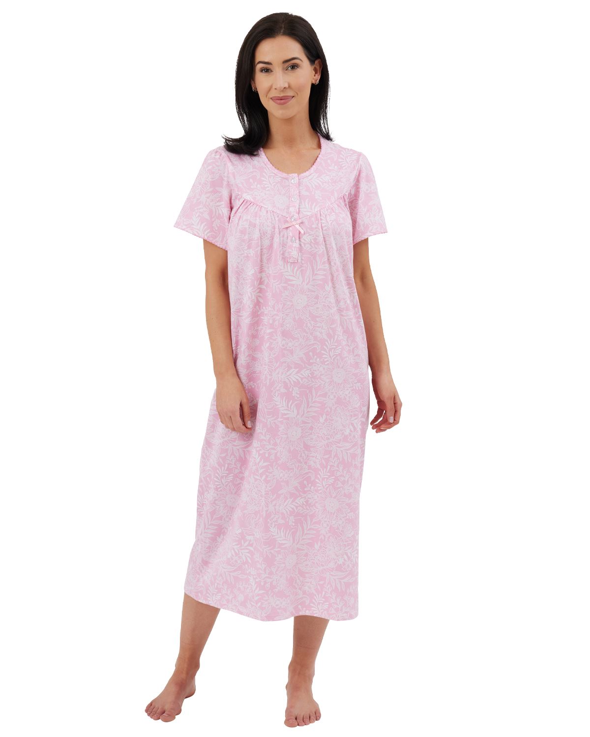 Marlon Womens Linear Floral 45" Short Sleeve Nightie