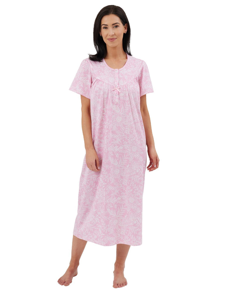 Marlon Womens Linear Floral 45" Short Sleeve Nightie