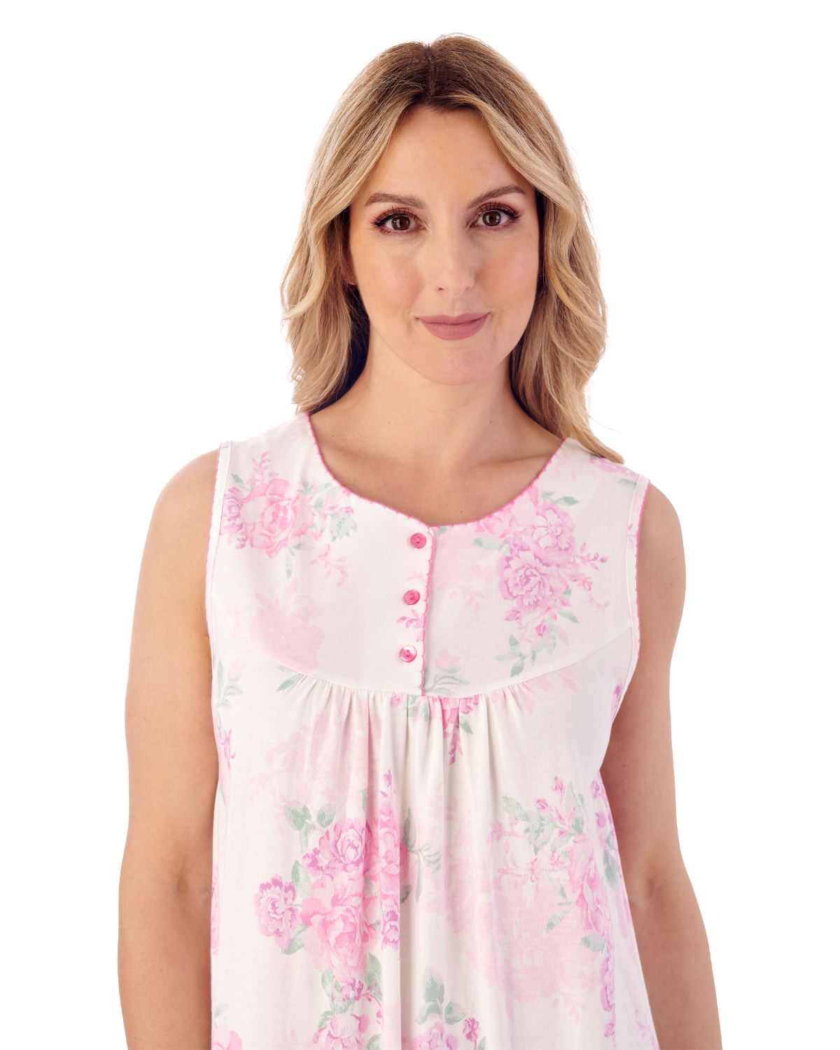 Slenderella Womens 40" Large Floral Sleeveless Cotton Nightie