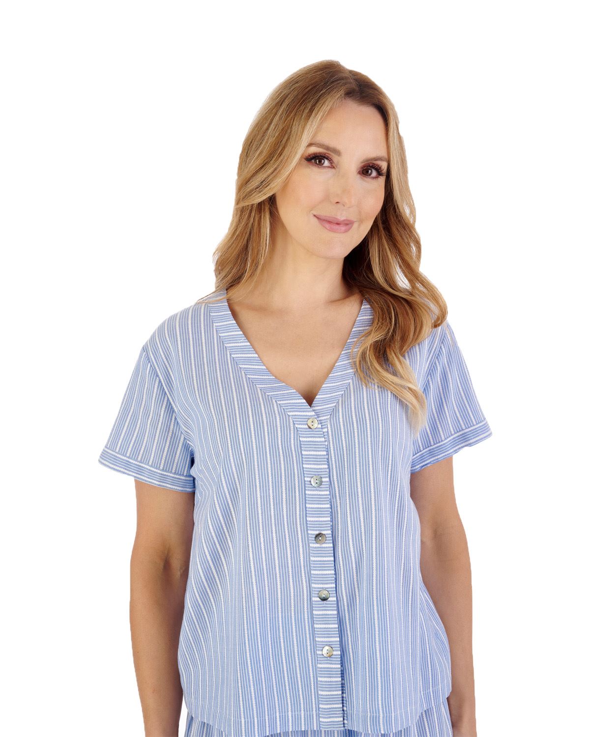 Slenderella Womens Short Sleeve Textured Woven Pyjamas
