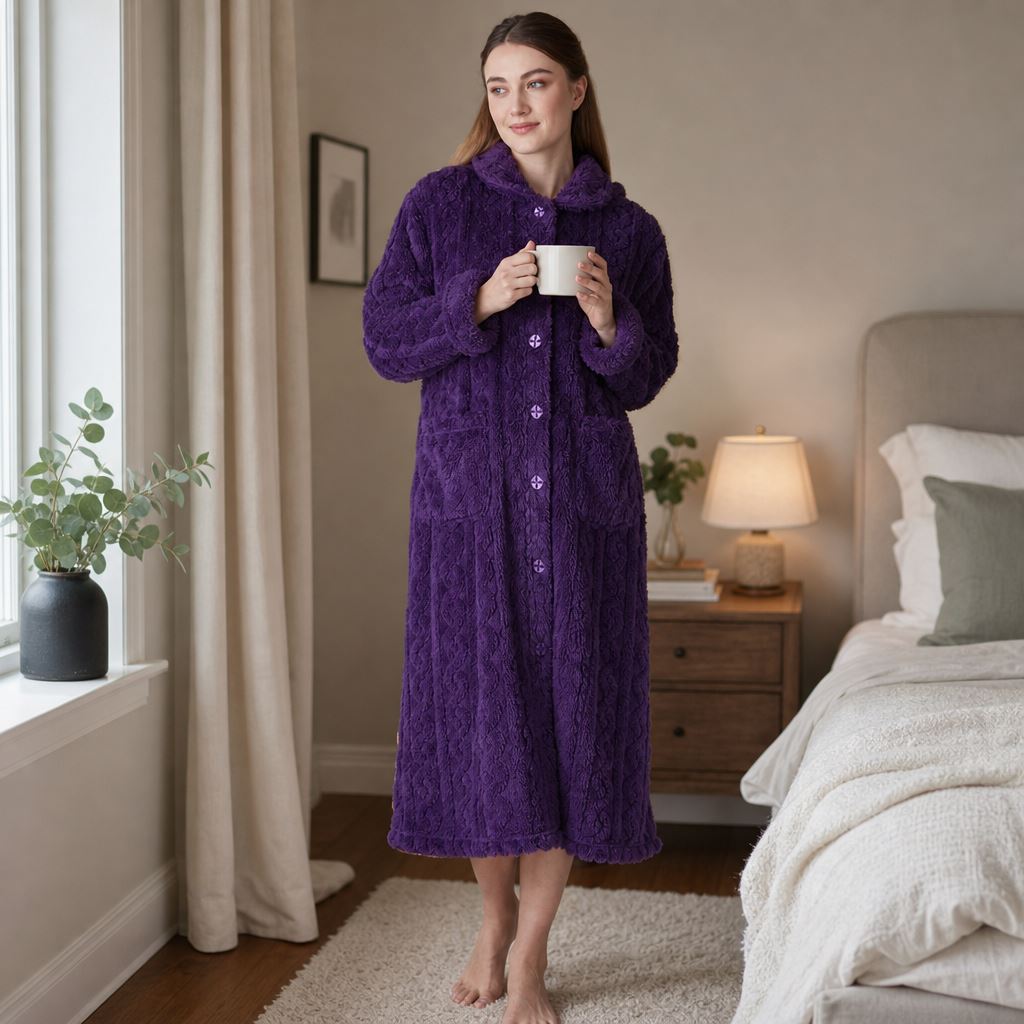 La Marquise Womens Diamond Jacquard Button Fleece Robe