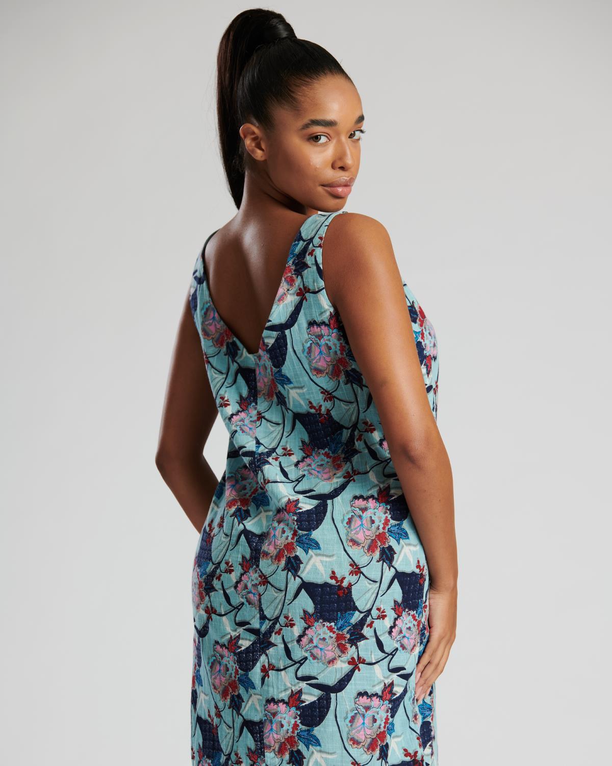 Pistachio Womens Blue Floral Sleeveless Shift Dress