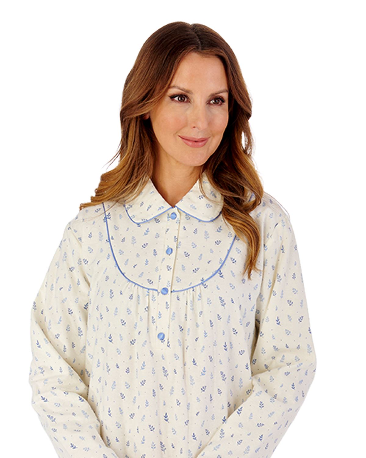 Slenderella Womens Leaf Print Flannel Cotton 51" Long Sleeve Nightdress