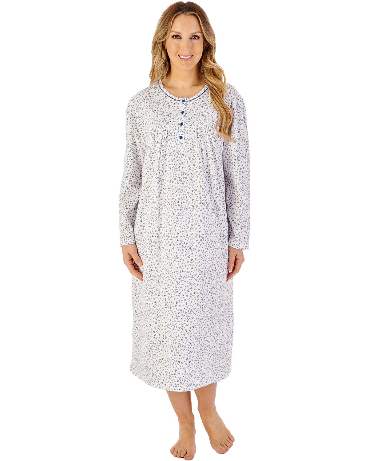 Slenderella Womens Ditsy Print 45" Long Sleeve Jersey Nightdress