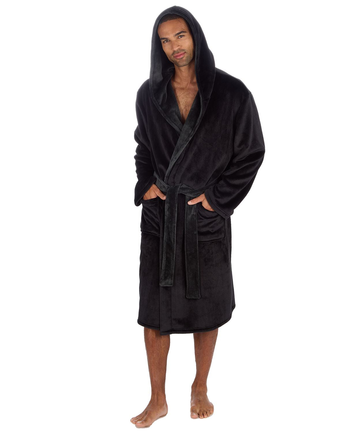 Huggable Mens Contrast Flannel Fleece Hooded Robe