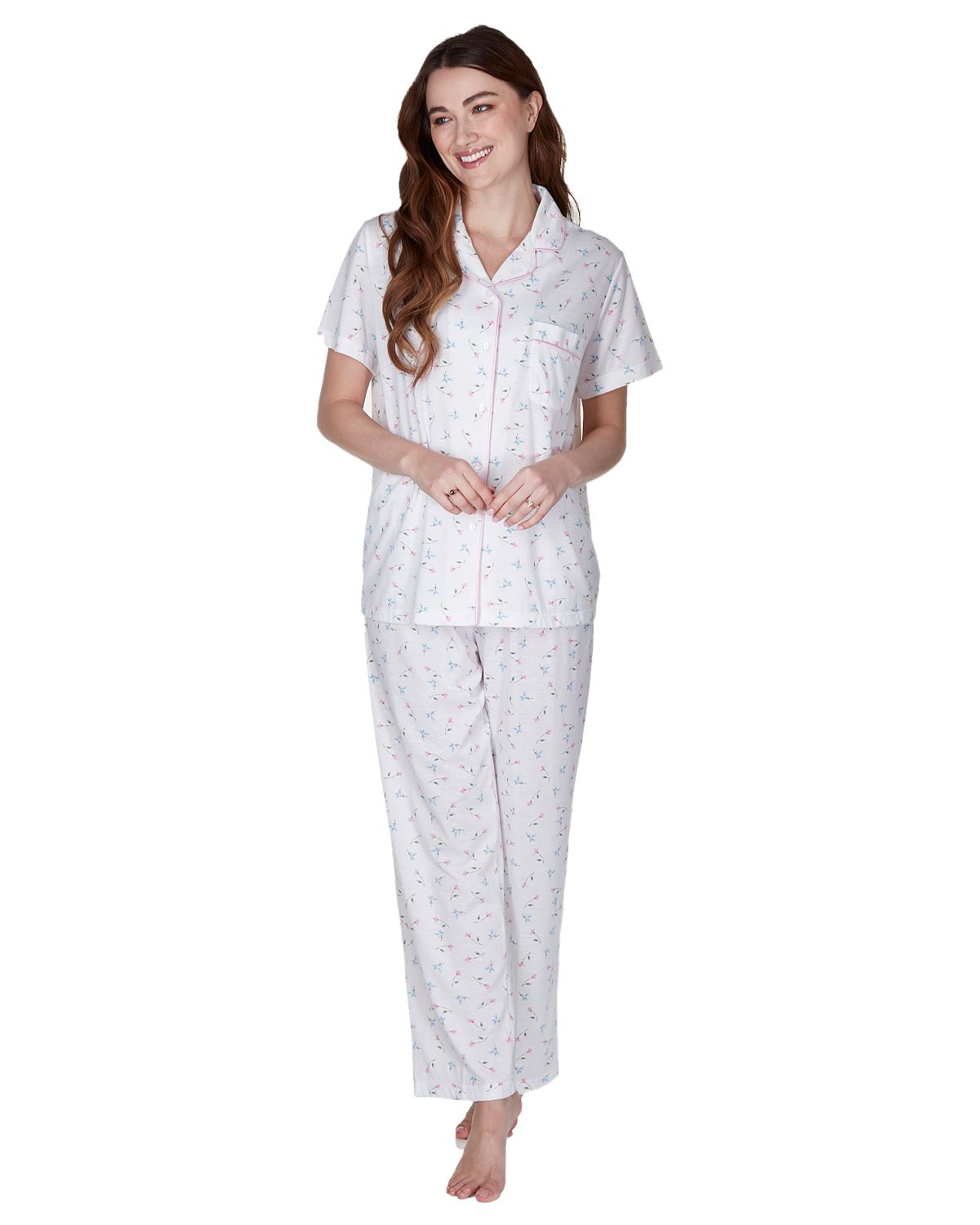 La Marquise Womens Flower Leaf Jersey Short Sleeve Pyjamas