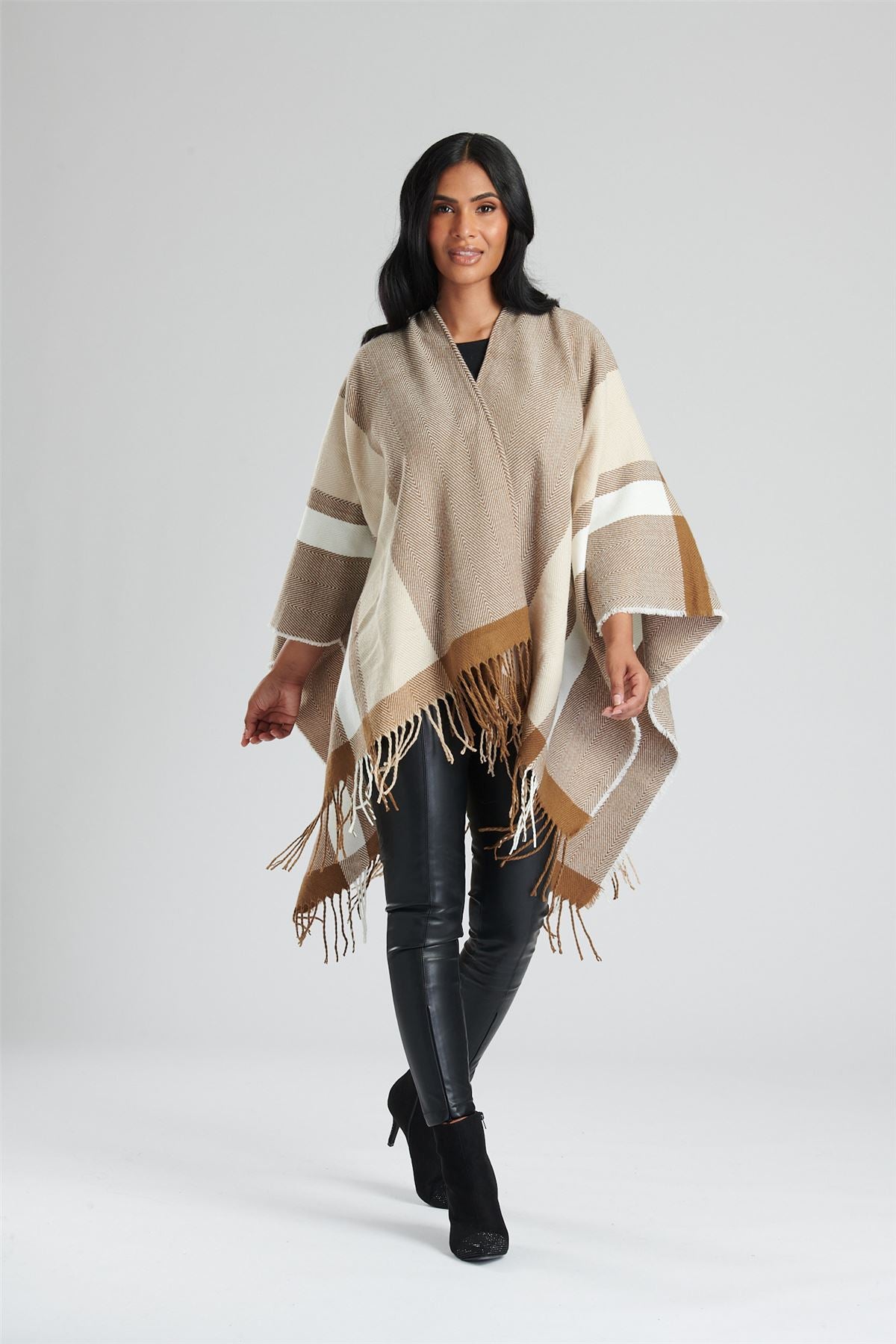 South Beach Womens Jacquard Fringe Poncho