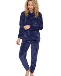 Indigo Sky Womens Zig Zag Fleece Hooded Pyjamas