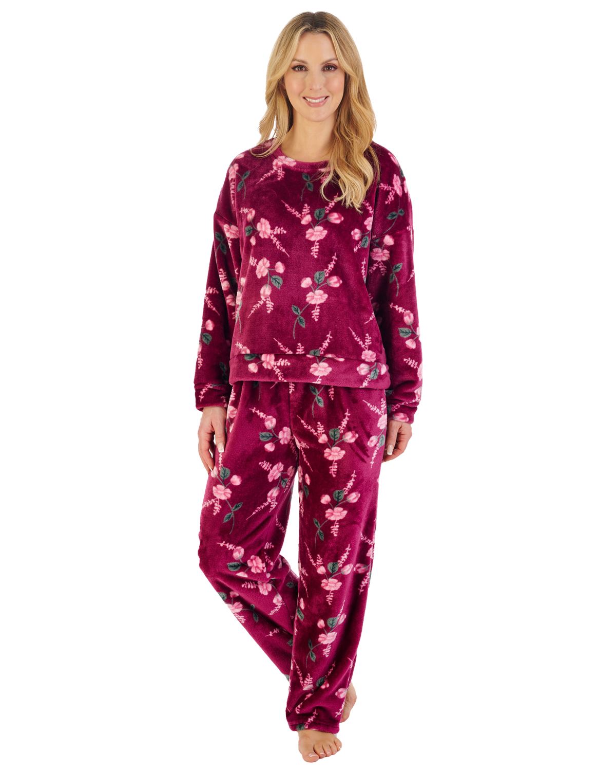Slenderella Womens Floral Pattern Fleece Pyjamas