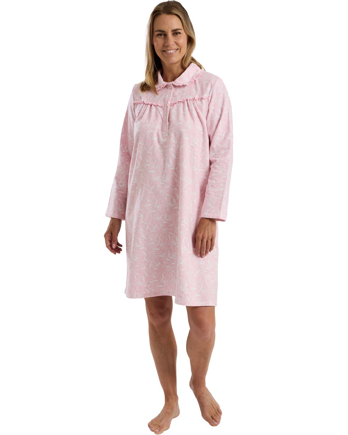 Marlon Womens Pretty Floral Wincey 40" Long Sleeve Nightdress