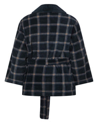 Walker Reid Mens Navy Check Coral Fleece Bed Jacket