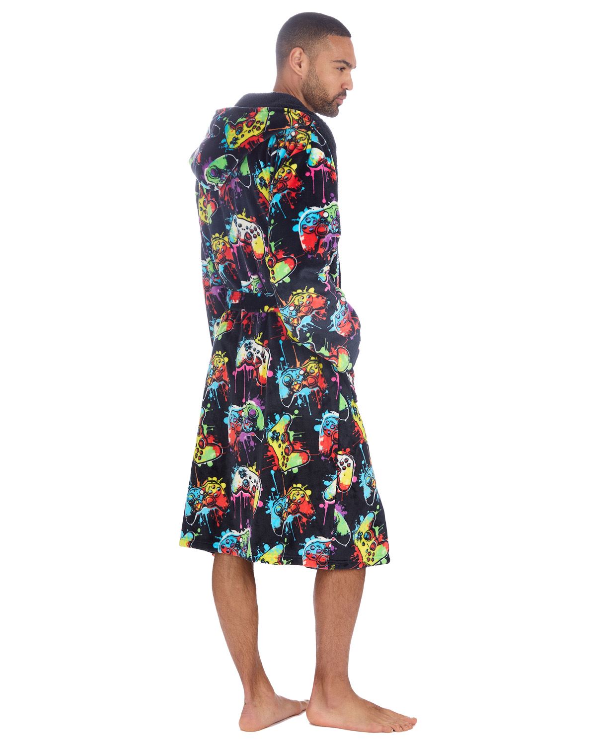 Huggable Mens Hooded Fleece Gamer Dressing Gown